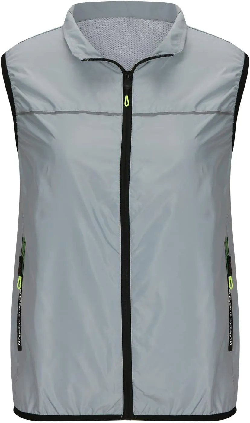 HGps8w 2025 Summer Women's Lightweight Softshell Vest Outerwear Plus Size Windbreaker Sleeveless Jacket with Pockets
