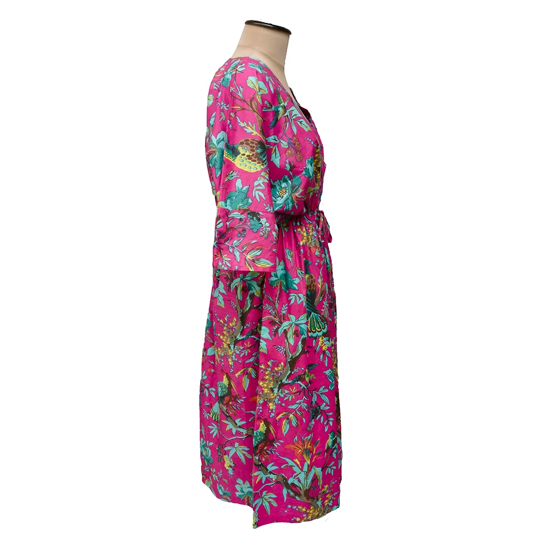 Hot Pink Birds Cotton Maxi Dress UK Size 18-32 M162