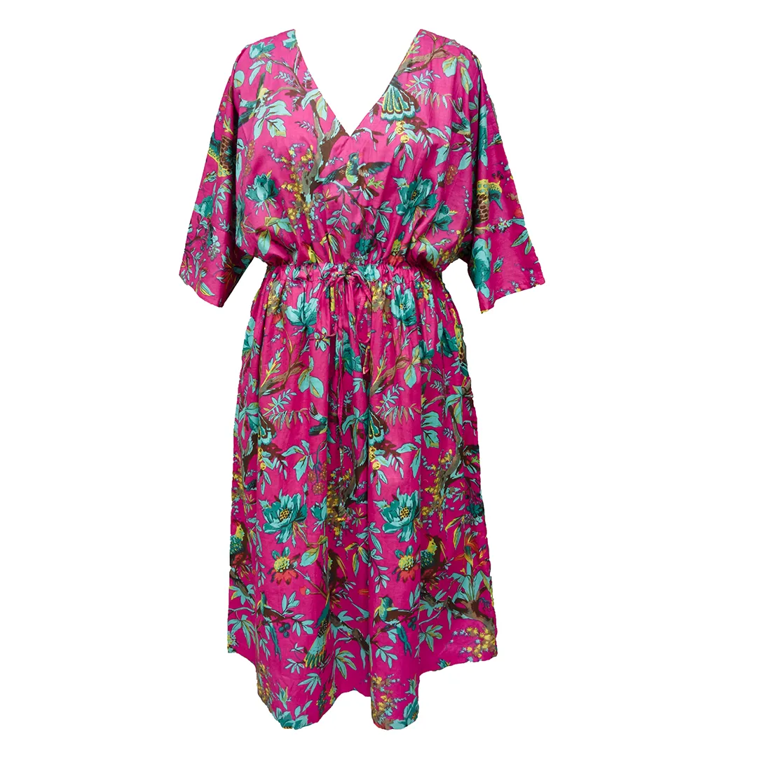 Hot Pink Birds Cotton Maxi Dress UK Size 18-32 M162