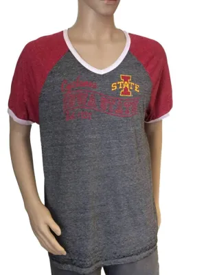 Iowa State Cyclones Blue 84 Mens V-neck Burnout Dark Gray Lightweight T-Shirt