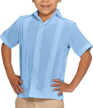 Kids Boys Linen Guayabera Shirts Short Sleeve Button Down Spread Collar Summer Solid Plain Cuban Tops