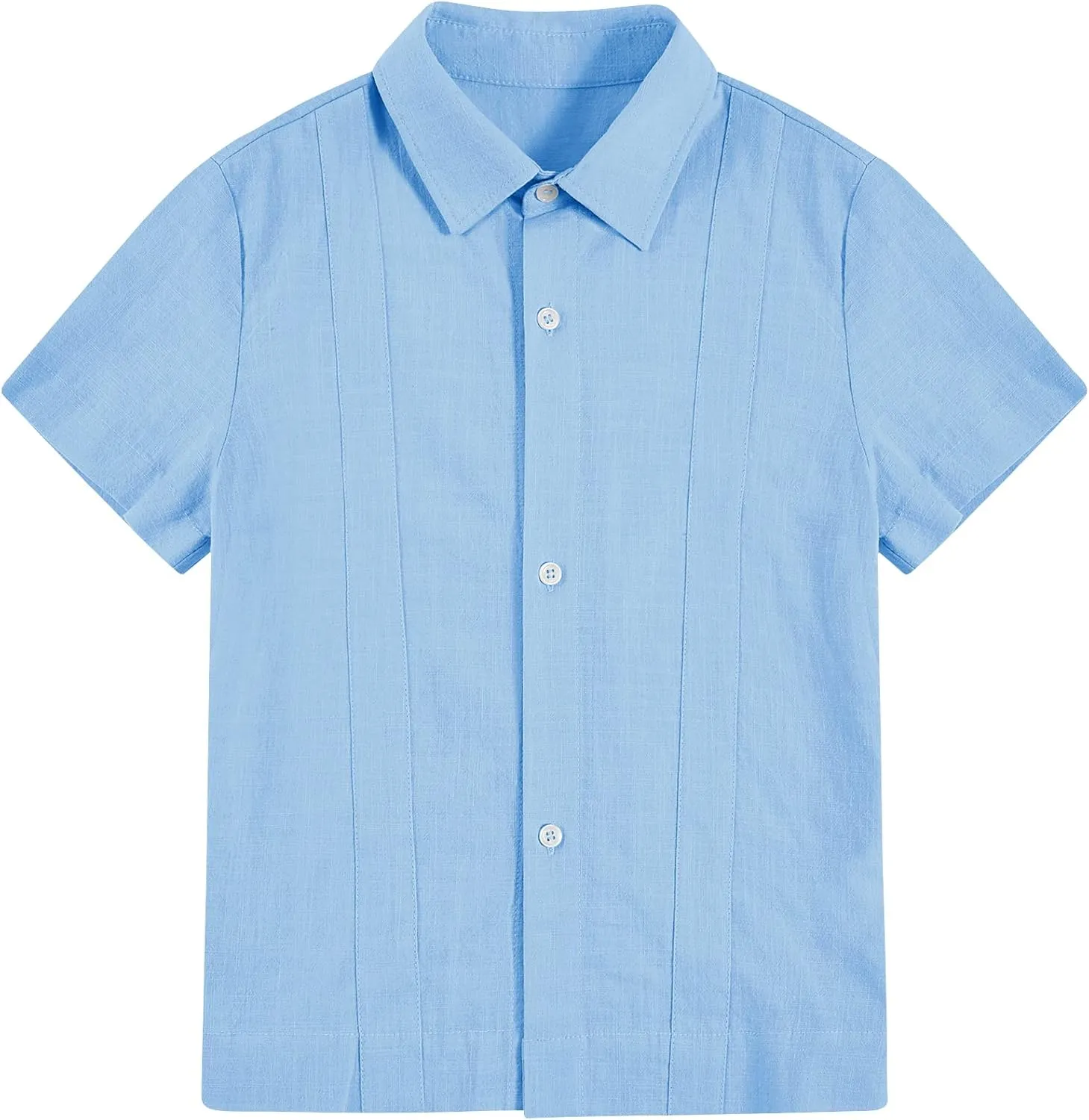 Kids Boys Linen Guayabera Shirts Short Sleeve Button Down Spread Collar Summer Solid Plain Cuban Tops