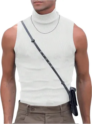 Men's Mock Turtleneck Tank Tops Ribbed Knit Slim Fit Sleeveless Shirts Casual Basic Tee Shirts