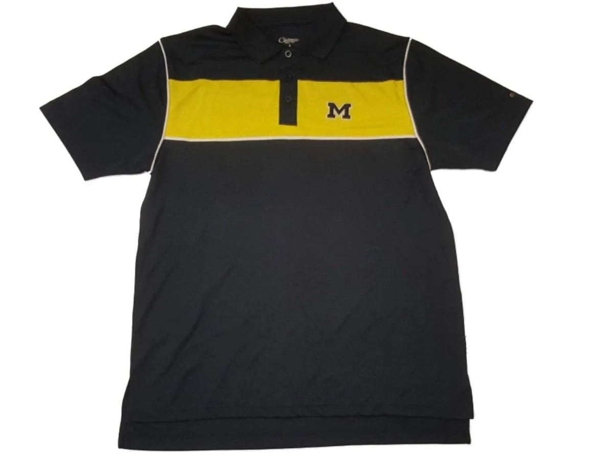 Michigan Wolverines Chiliwear Navy Yellow 3 Button Performance SS Polo (L)
