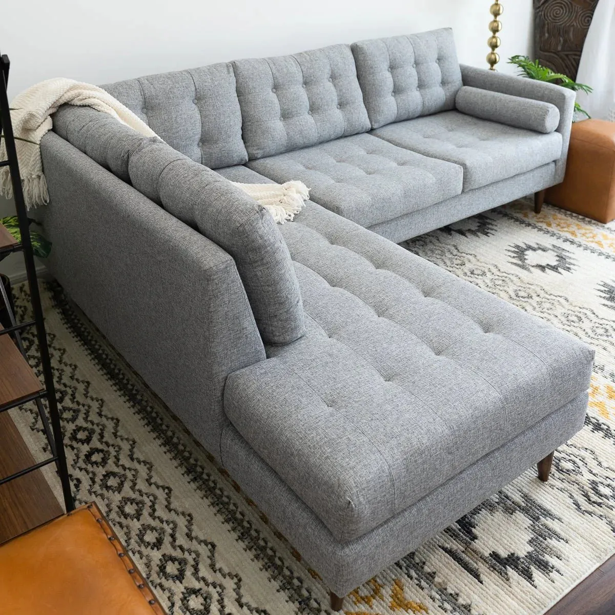 Mid-Century Modern Sectional Sofa in Light Gray - Left or Right Facing Chaise