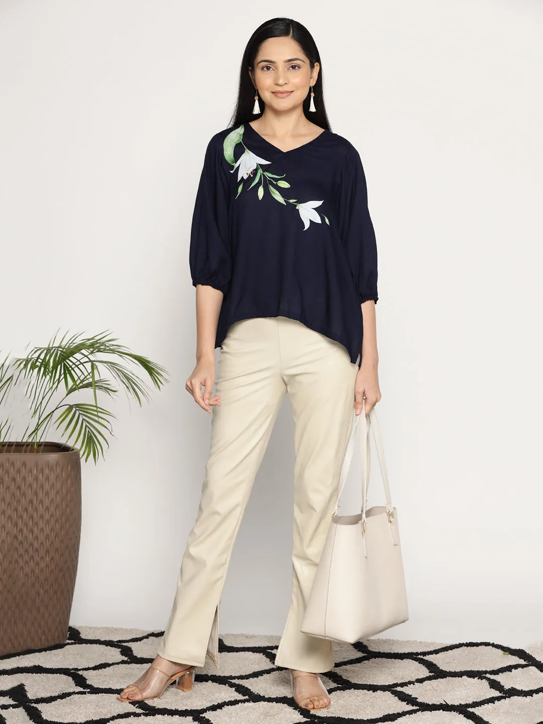 Navy Rayon Top - LeafHarmony