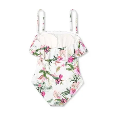 New - Kona Sol Women's Bandeau Ruched One Piece Swimsuit Full Coverage Swimwear