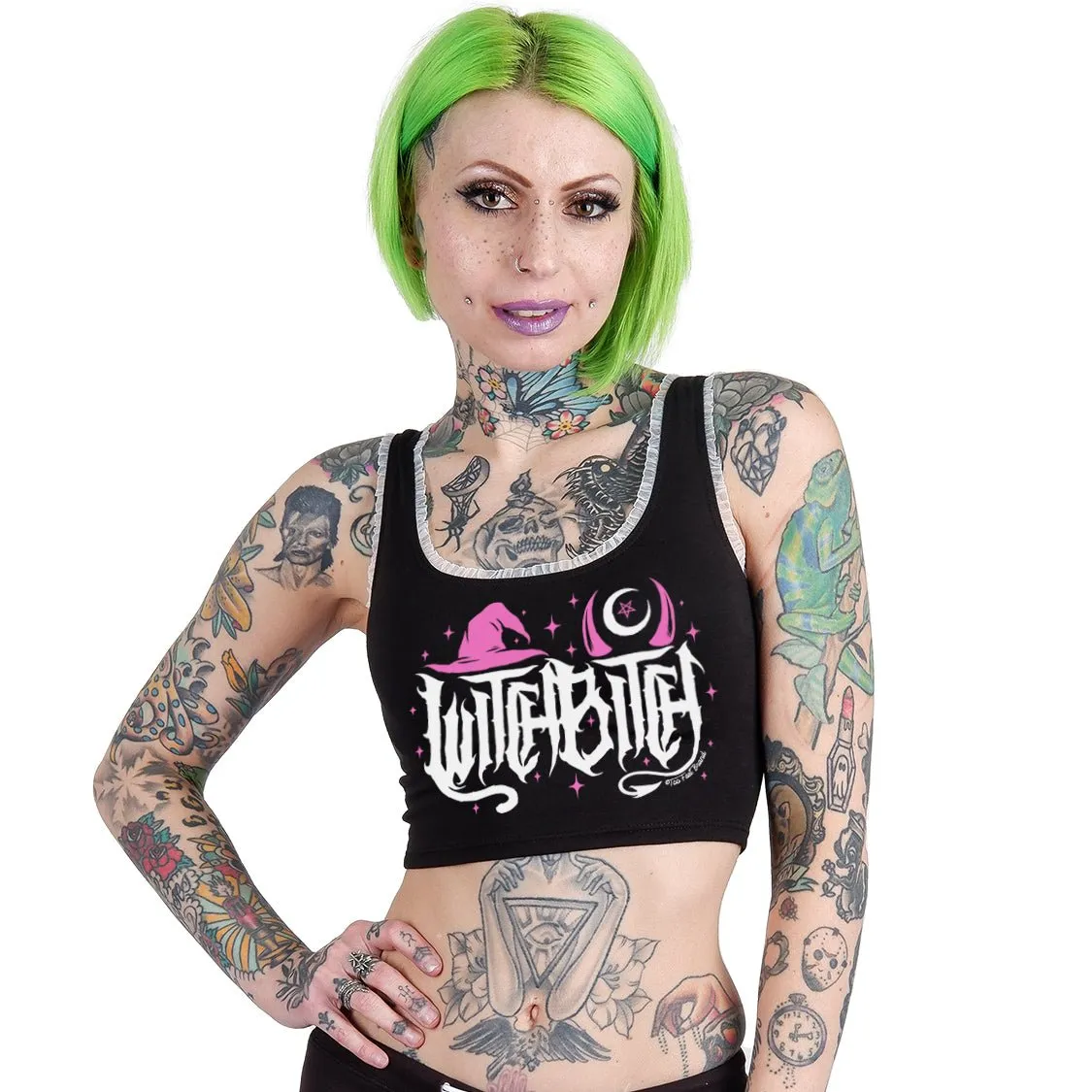 Pink Witch Bitch White Lace Crop Cami