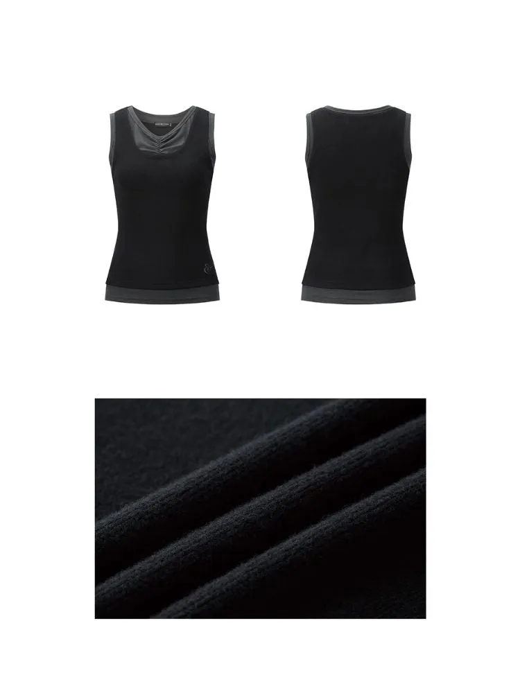 Pleated Embroidered Logo Patchwork False Two Piece Tank Top【s0000007921】