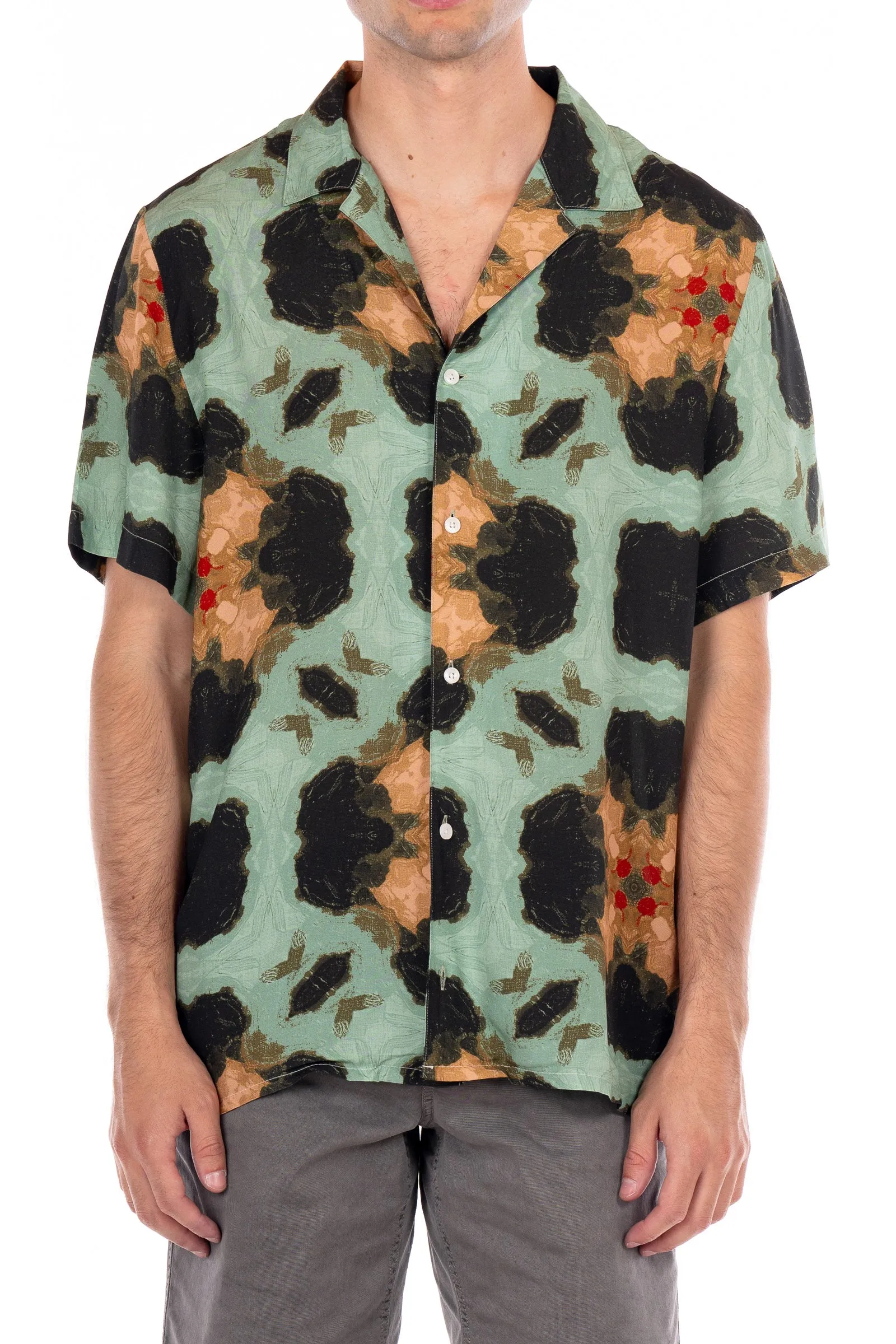 Rayon Short Sleeve Shirt - Celeste/Peach