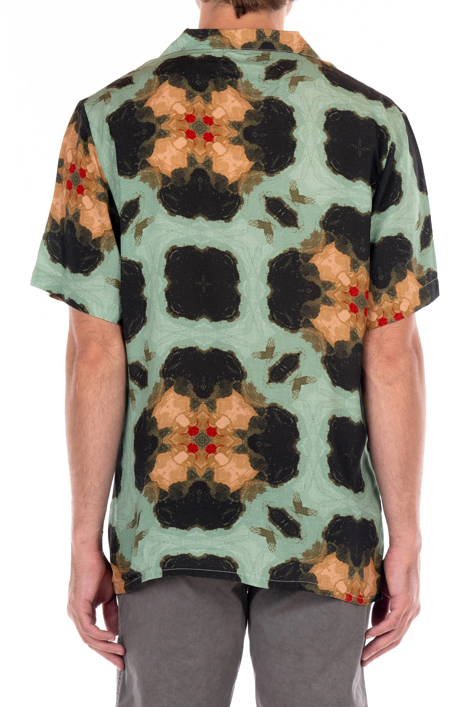 Rayon Short Sleeve Shirt - Celeste/Peach
