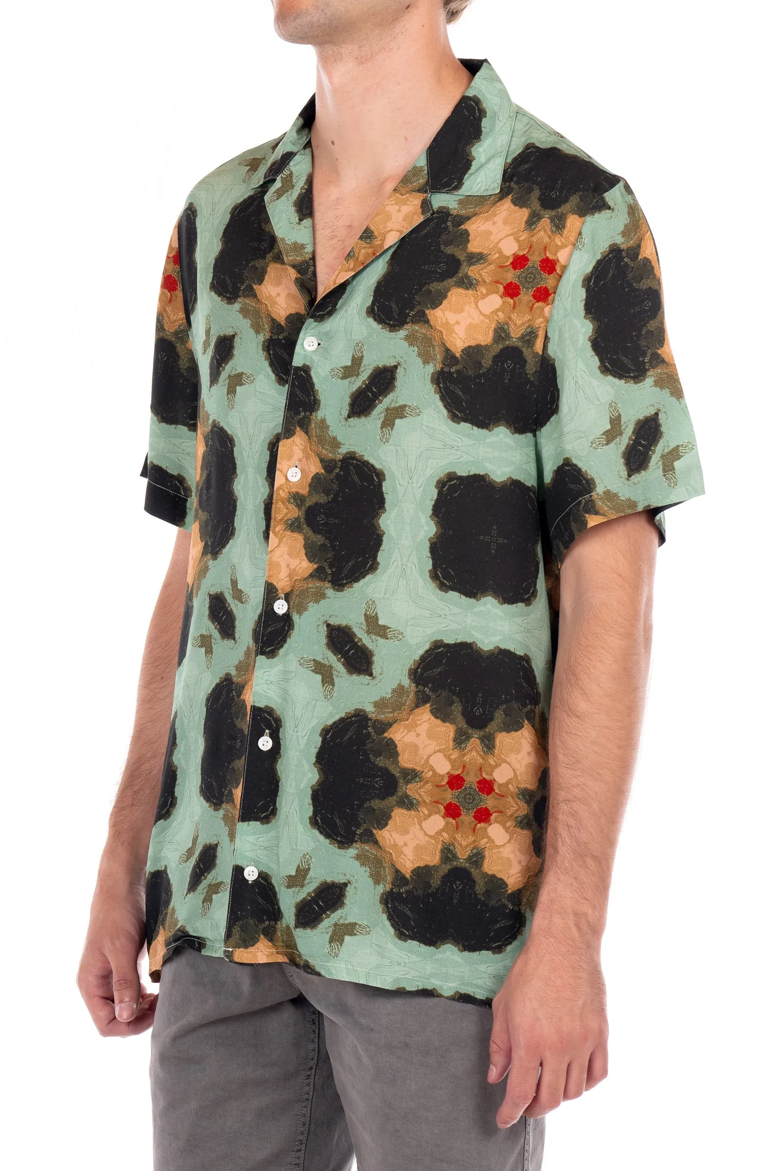 Rayon Short Sleeve Shirt - Celeste/Peach