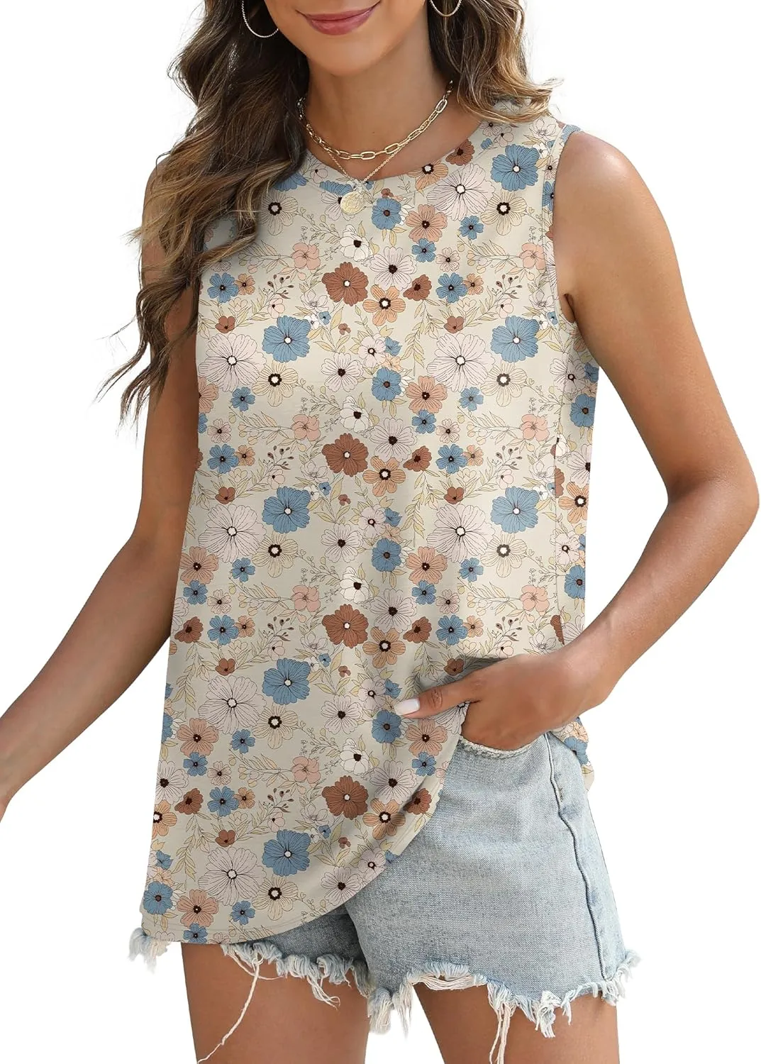 SAMPEEL Womens Tank Tops Eyelet Loose Casual Summer Tops Crew Neck Basic Sleeveless Shirts Trendy 2025