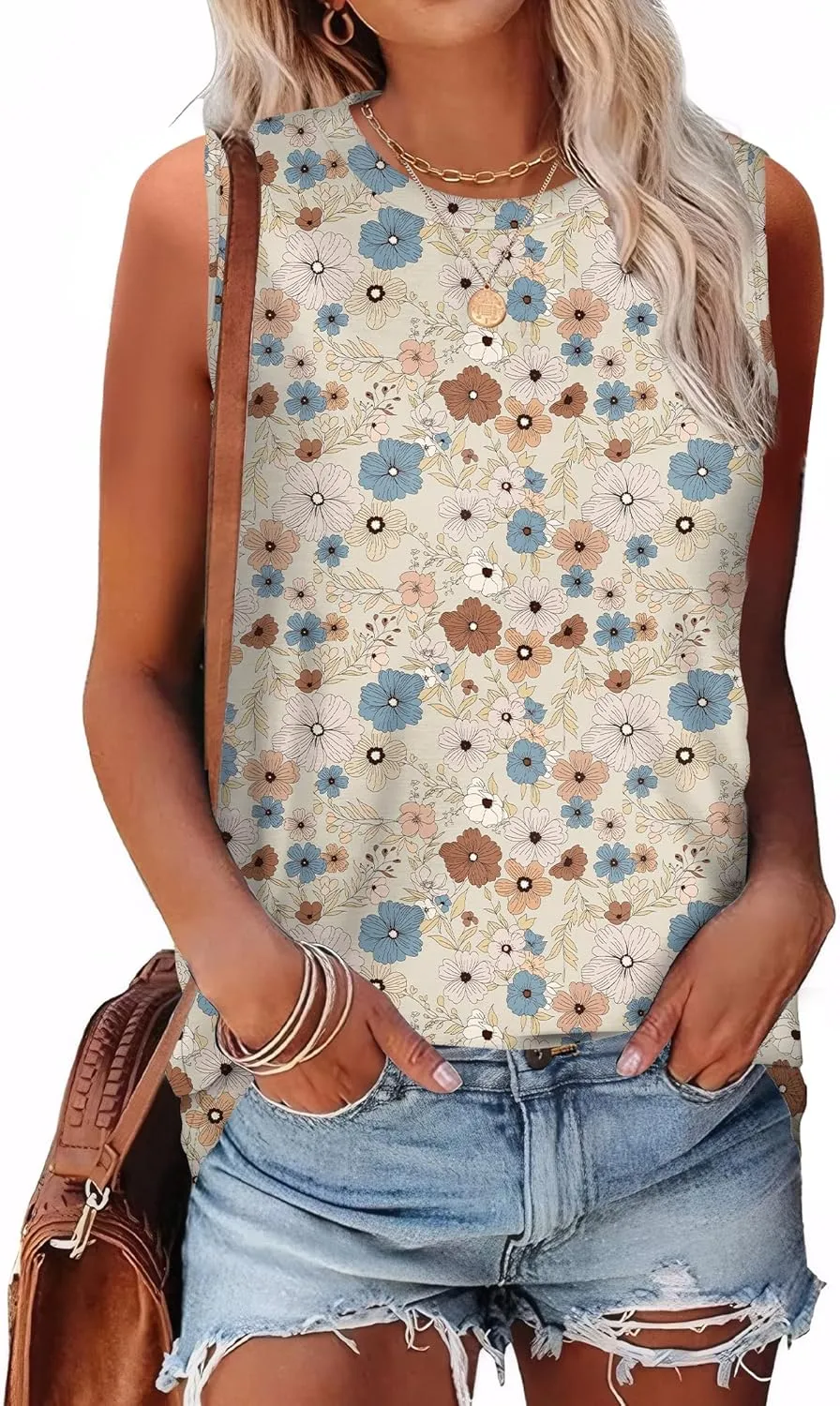 SAMPEEL Womens Tank Tops Eyelet Loose Casual Summer Tops Crew Neck Basic Sleeveless Shirts Trendy 2025