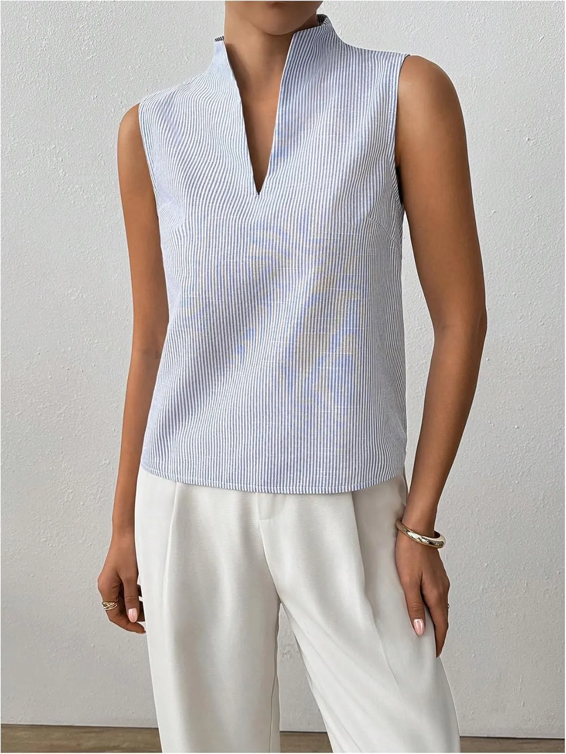 SOLY HUX Women's Work Outfits V Neck Sleeveless Blouses Summer Casual Tank Tops Business Office Dressy Striped Shirts