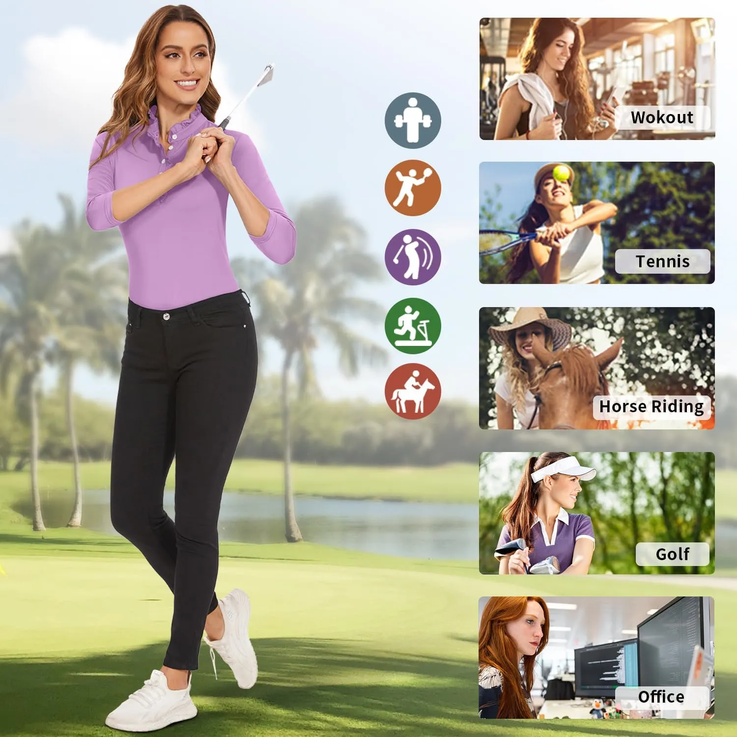 Soneven Womens Sleeveless Golf Shirts Ruffle Collared Business Casual Button Dress Shirts Tennis Tank Tops Golf Apparel