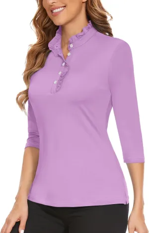 Soneven Womens Sleeveless Golf Shirts Ruffle Collared Business Casual Button Dress Shirts Tennis Tank Tops Golf Apparel