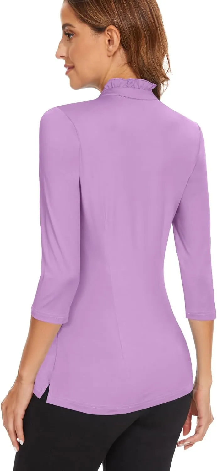 Soneven Womens Sleeveless Golf Shirts Ruffle Collared Business Casual Button Dress Shirts Tennis Tank Tops Golf Apparel