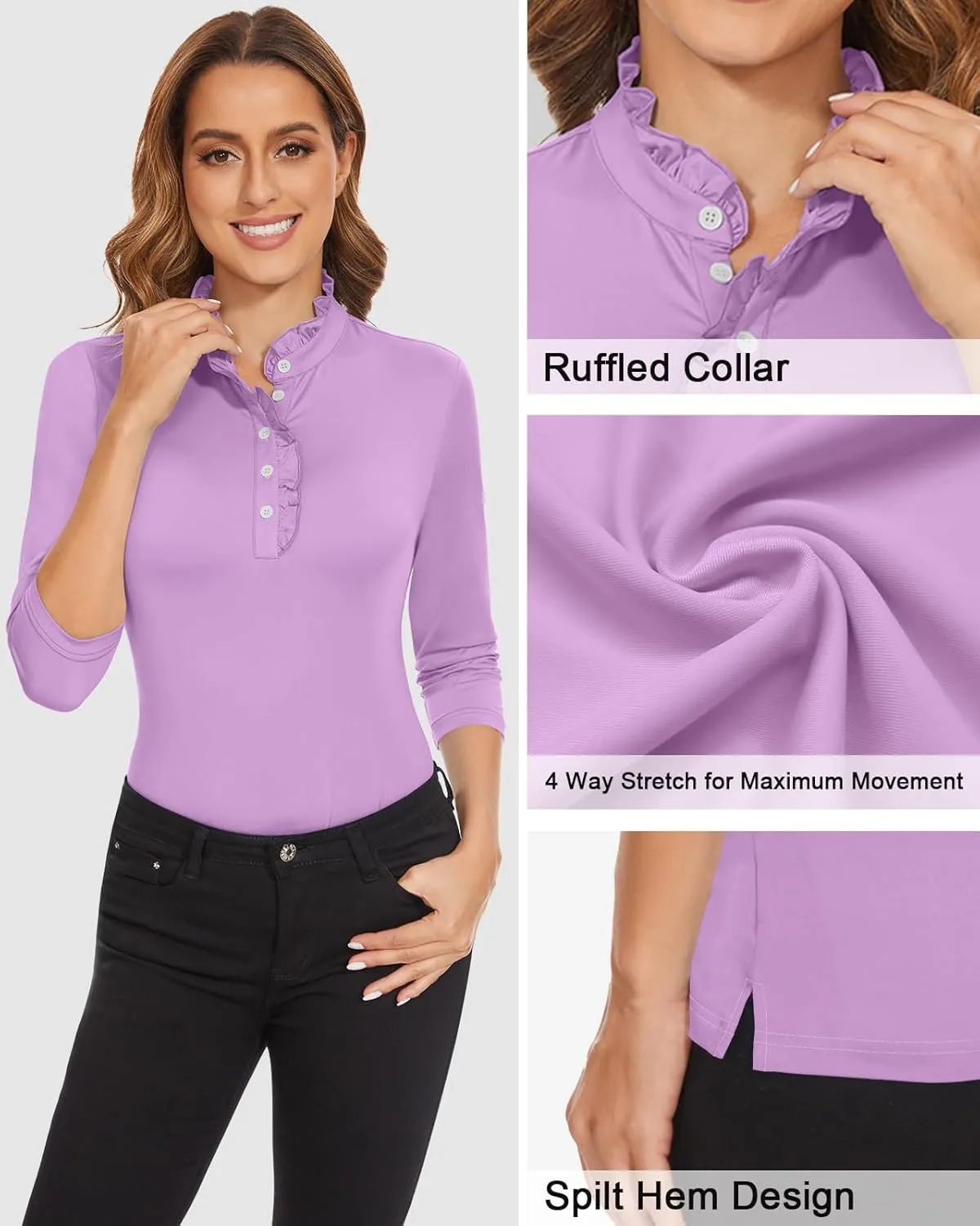 Soneven Womens Sleeveless Golf Shirts Ruffle Collared Business Casual Button Dress Shirts Tennis Tank Tops Golf Apparel