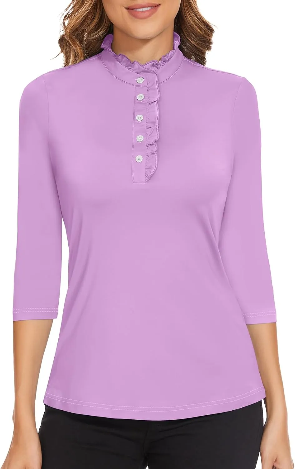 Soneven Womens Sleeveless Golf Shirts Ruffle Collared Business Casual Button Dress Shirts Tennis Tank Tops Golf Apparel