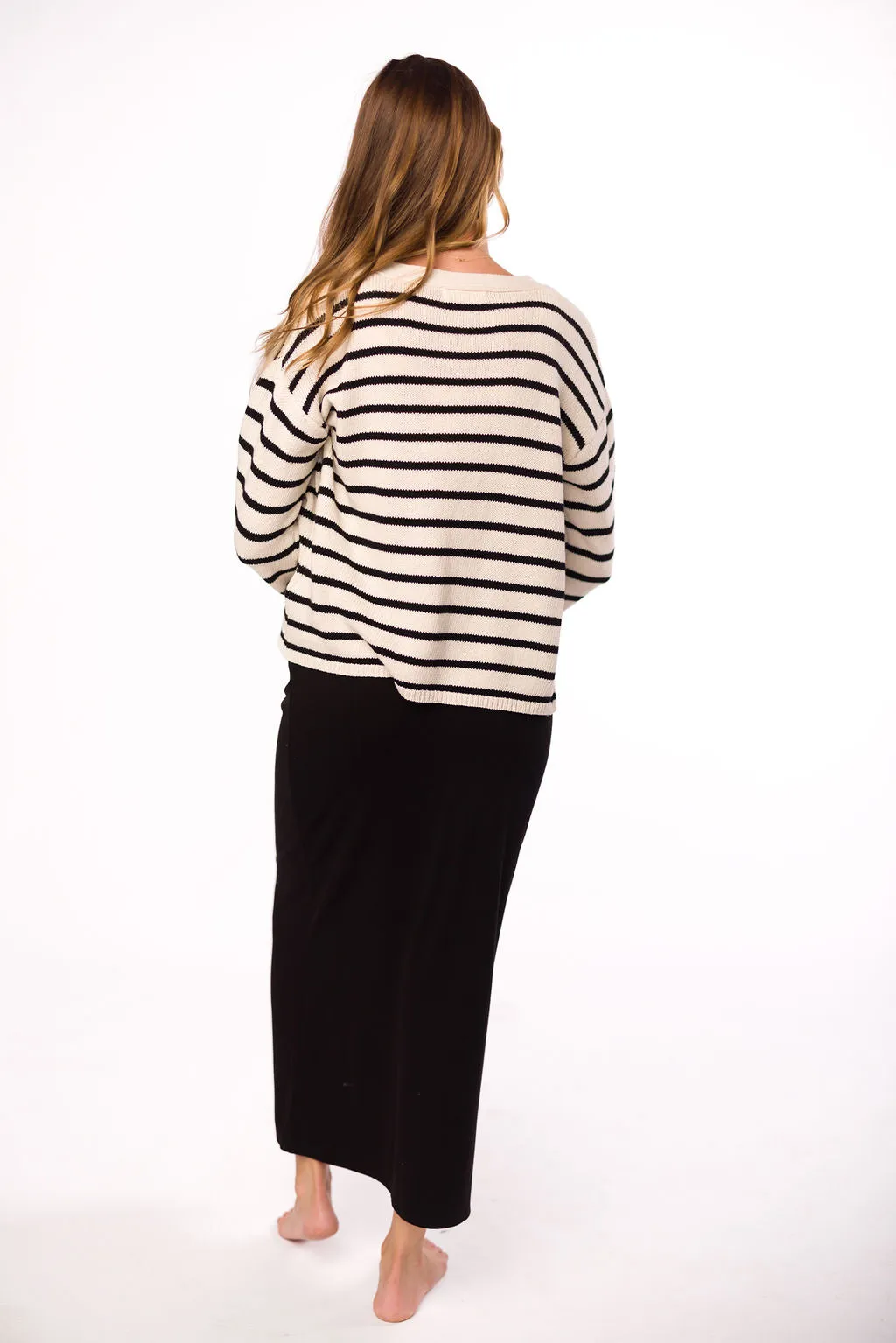 Stella Stripe Top and Cardigan Set in Natural Black