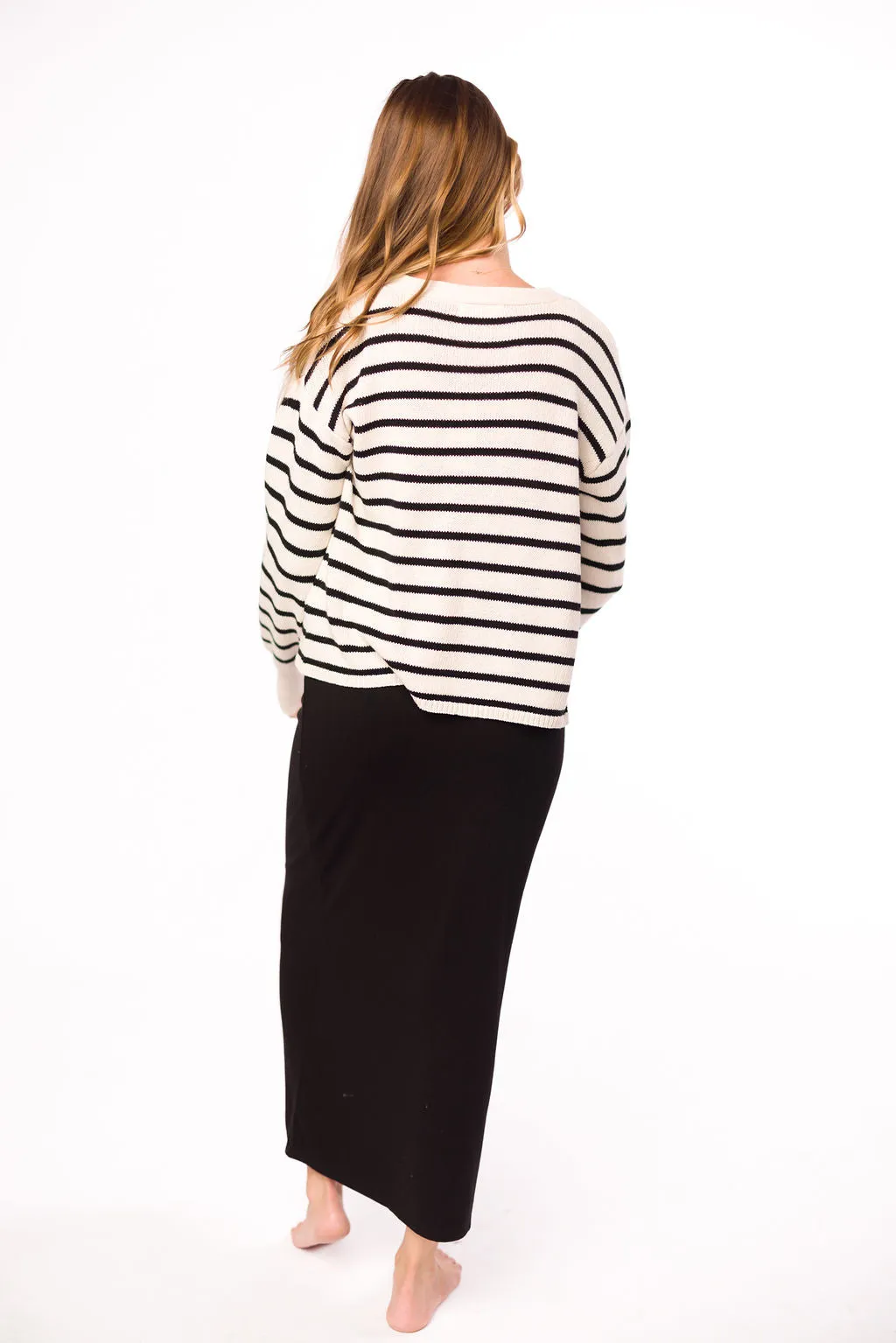 Stella Stripe Top and Cardigan Set in Natural Black