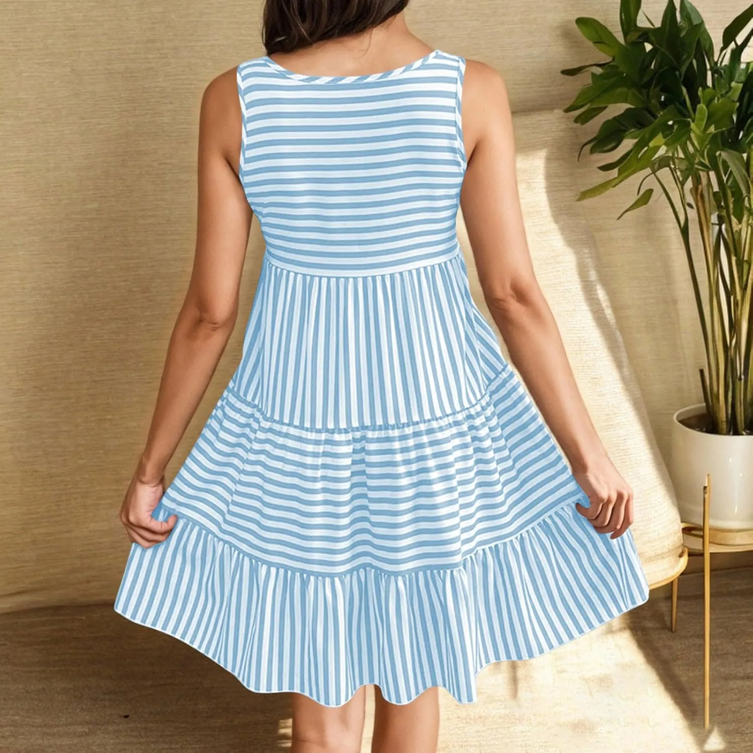 Summer Dresses for Women Adjustable Spaghetti Strap Beach Vacation Casual Cute Sundresses Layered Halter Dress S-2XL
