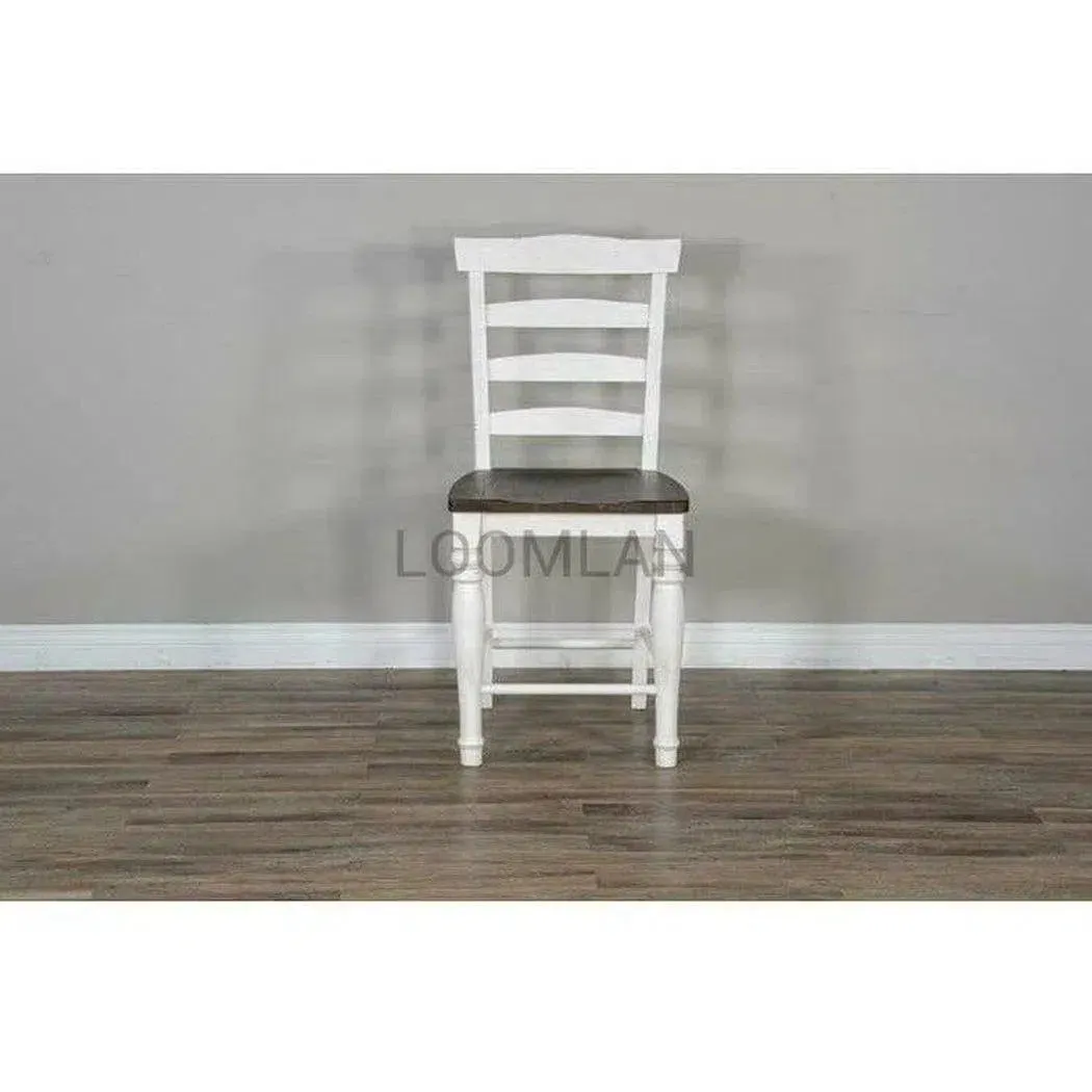 Two Tone Distressed White Wood Ladderback Counter Height Wood Seat
