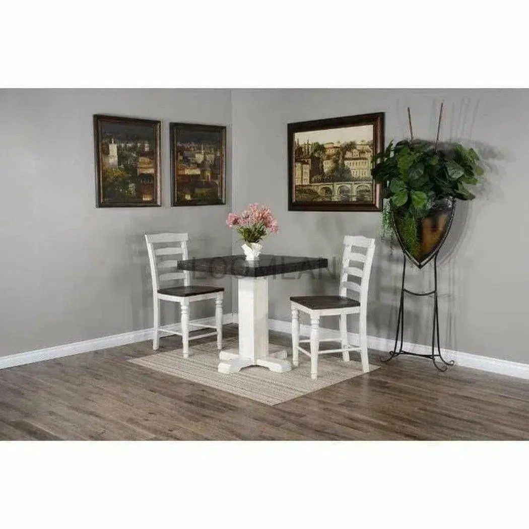 Two Tone Distressed White Wood Ladderback Counter Height Wood Seat