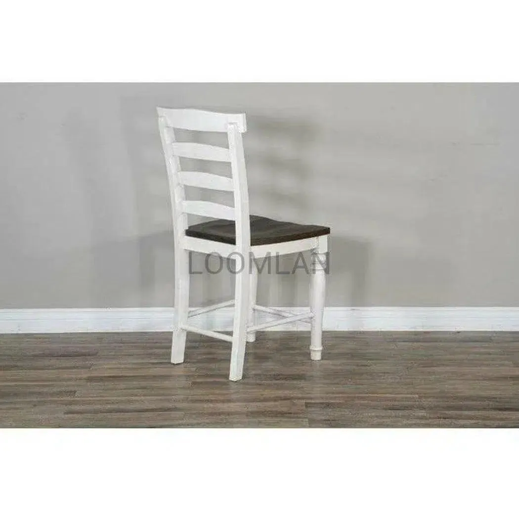 Two Tone Distressed White Wood Ladderback Counter Height Wood Seat