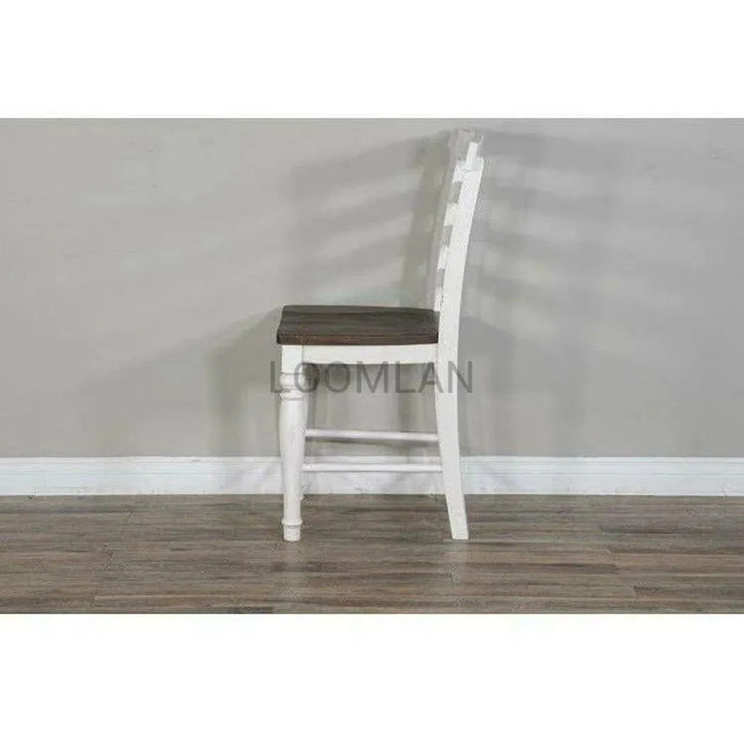 Two Tone Distressed White Wood Ladderback Counter Height Wood Seat