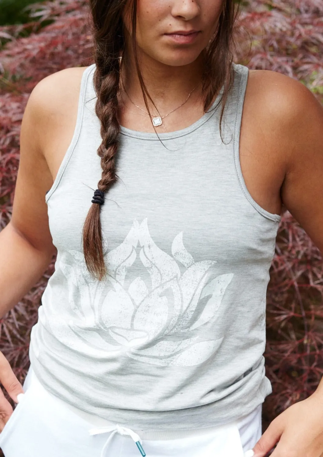 White LOTUS Heather Grey Racerback Tank