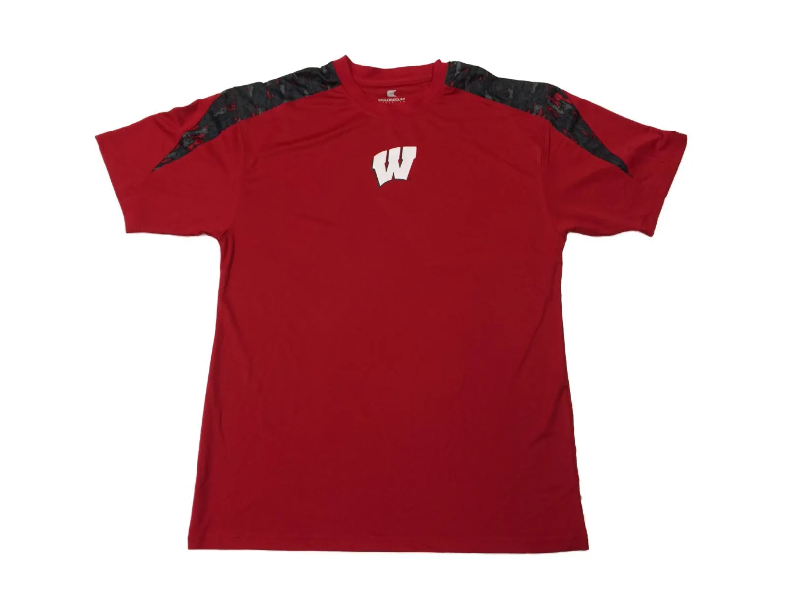 Wisconsin Badgers Colosseum Red with Black, Gray, & Red Pattern SS T-Shirt (L)