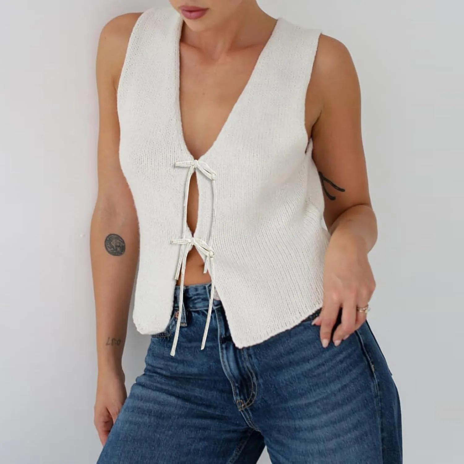 Women Crochet Knit Vest Top Y2k V Neck Sleeveless Vintage Hollow Out Crop Tops Summer Casual Streetwear