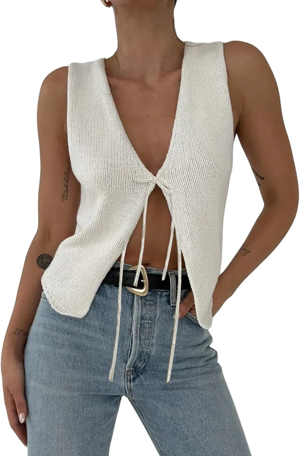 Women Crochet Knit Vest Top Y2k V Neck Sleeveless Vintage Hollow Out Crop Tops Summer Casual Streetwear