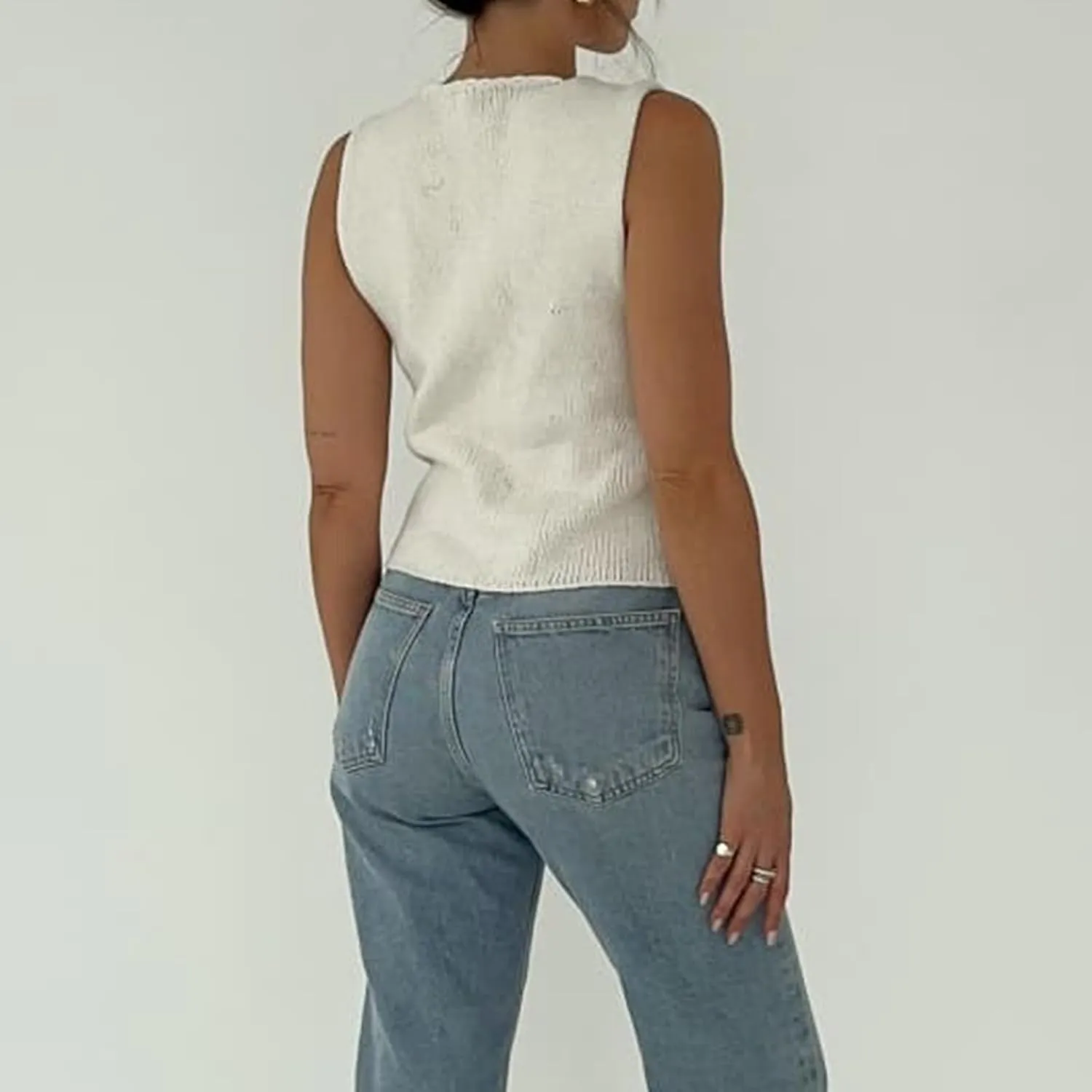 Women Crochet Knit Vest Top Y2k V Neck Sleeveless Vintage Hollow Out Crop Tops Summer Casual Streetwear