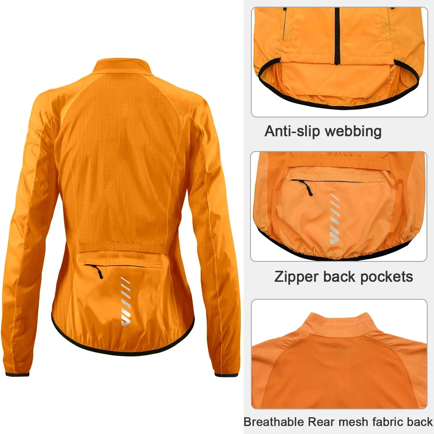 Women Cycling Jacket,Windbreaker Breathable Running Jackets Lightweight Packable Hiking Jersey With 3 Zipper Pockets