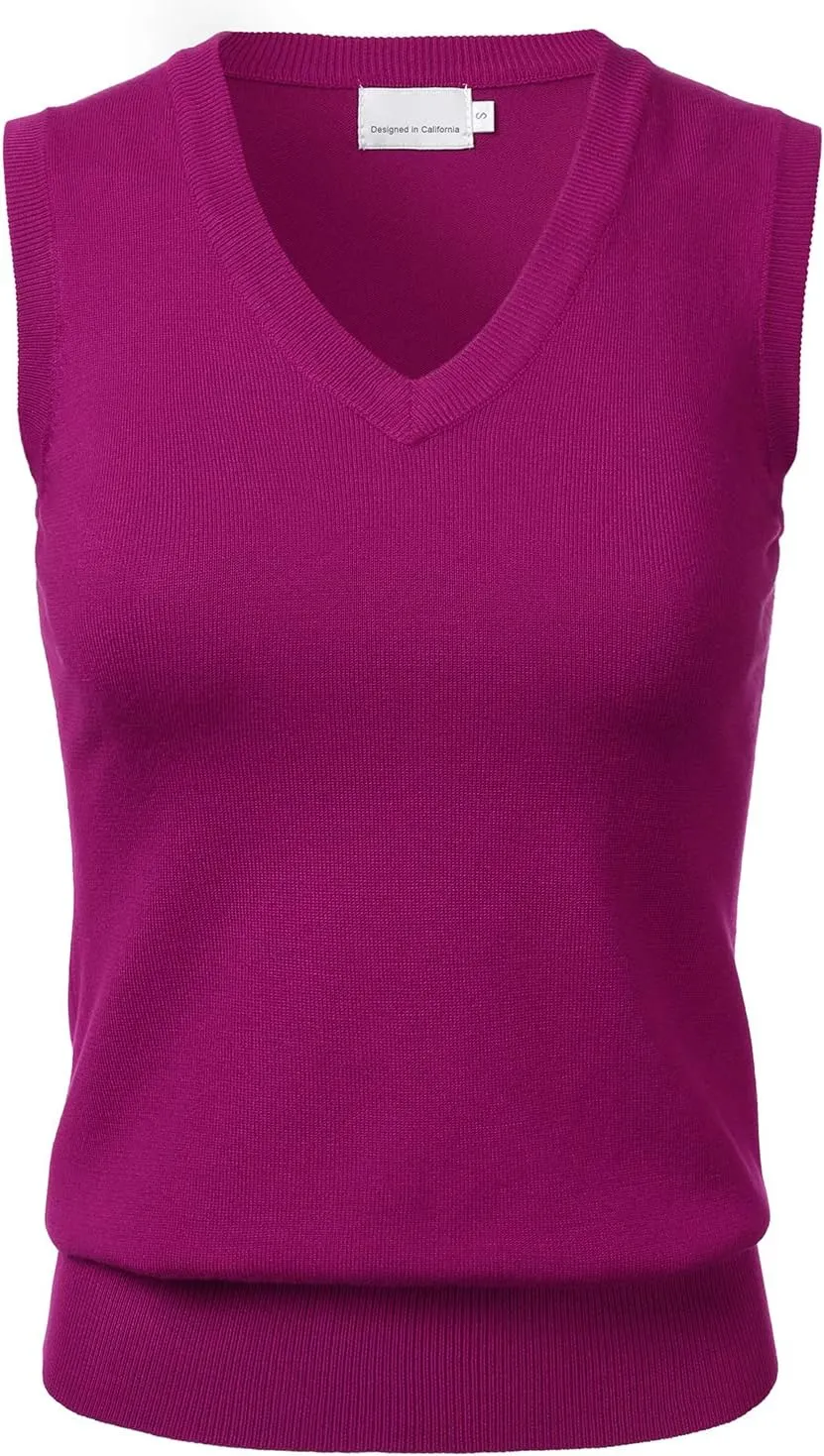 Women Solid Classic V-Neck Sleeveless Pullover Sweater Vest Top