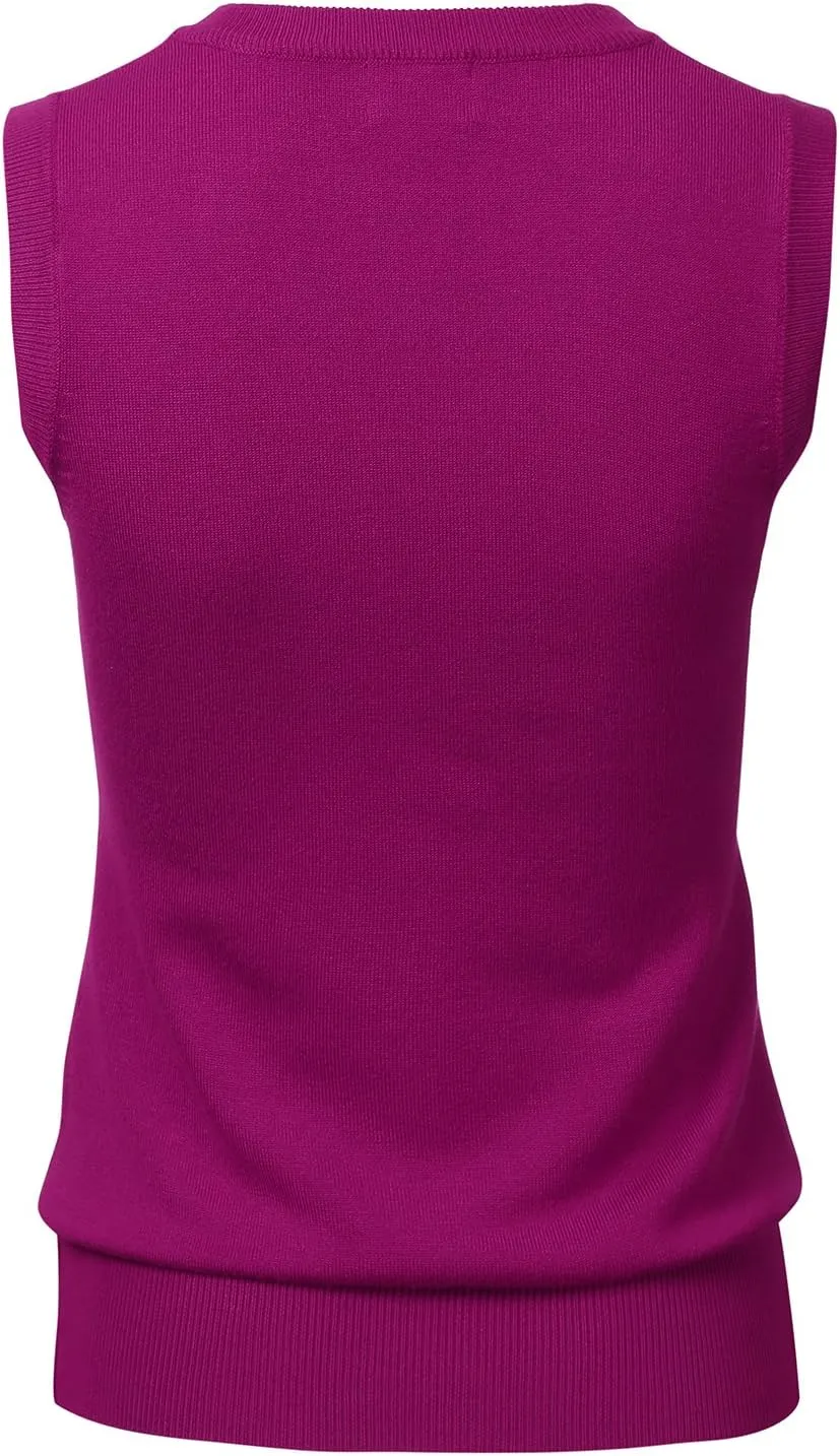 Women Solid Classic V-Neck Sleeveless Pullover Sweater Vest Top