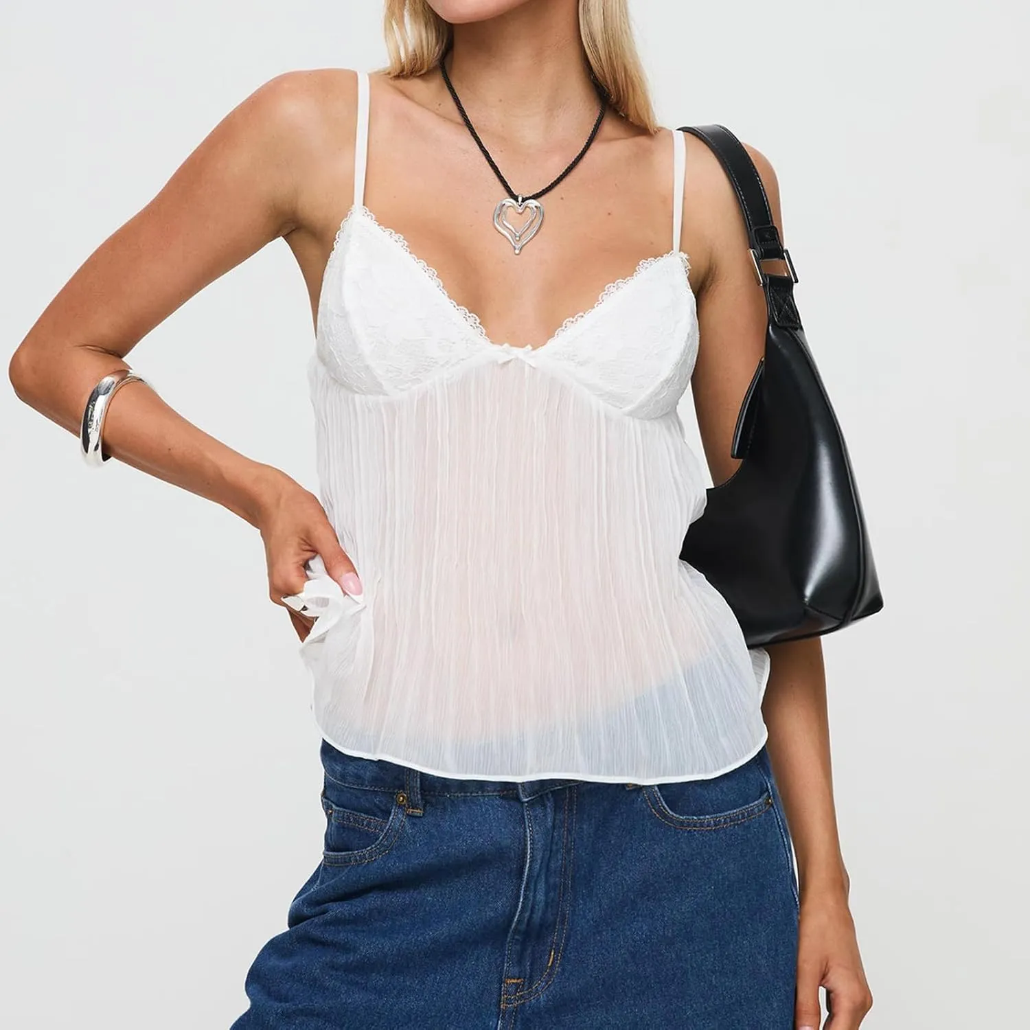 Women Y2K Lace Trim Babydoll Cami Top Summer Neck Spaghetti Strap Sleeveless Backless Peplum Crop Tops