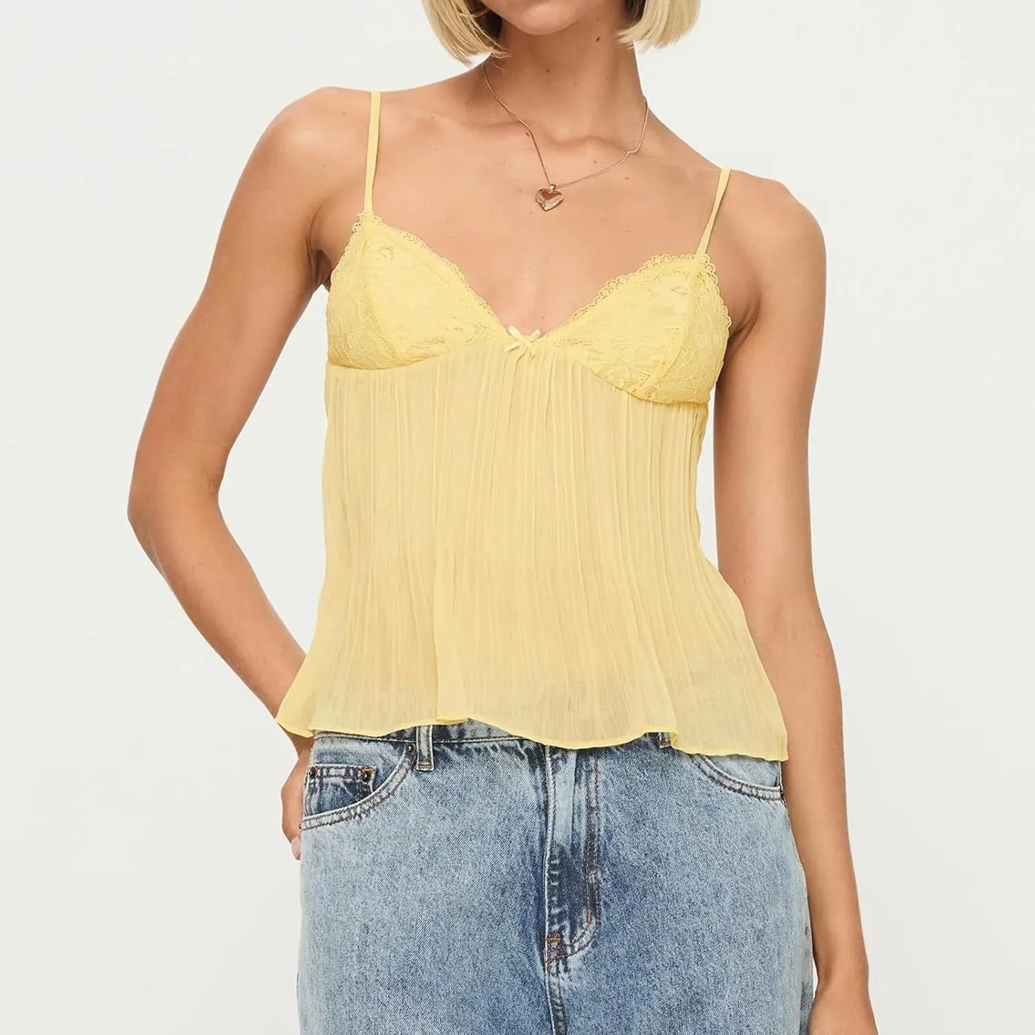 Women Y2K Lace Trim Babydoll Cami Top Summer Neck Spaghetti Strap Sleeveless Backless Peplum Crop Tops