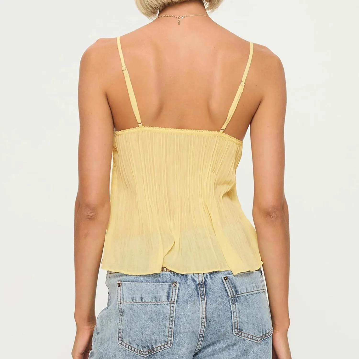 Women Y2K Lace Trim Babydoll Cami Top Summer Neck Spaghetti Strap Sleeveless Backless Peplum Crop Tops