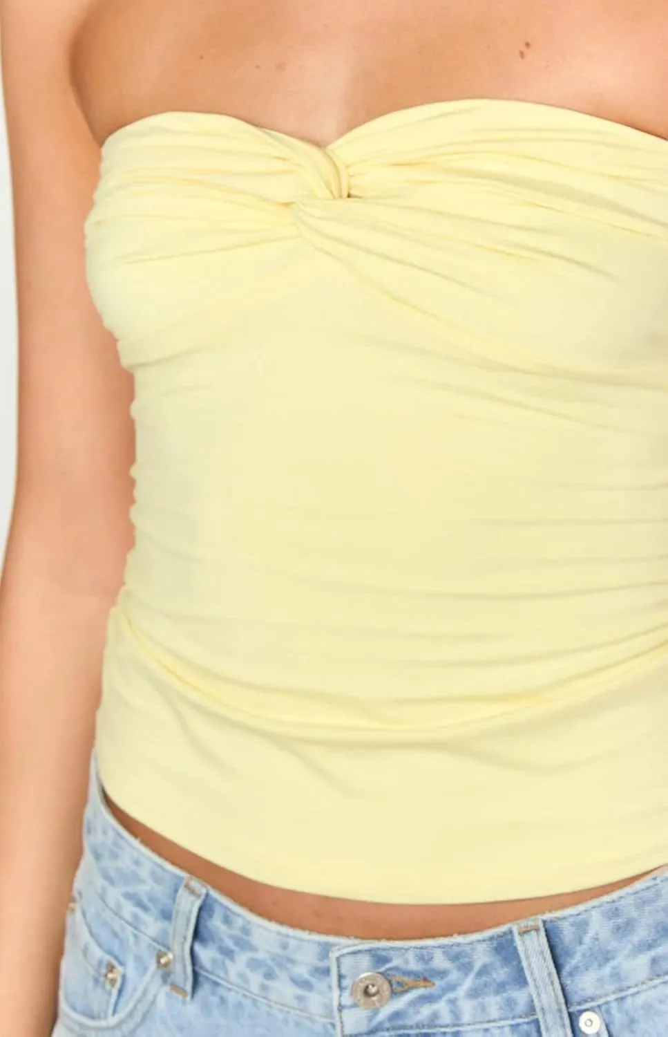 Women Y2K Twist Knot Sweetheart Neck Bandeau Tube Sleeveless Strapless Clean Fit Crop Tank Summer Going Out Top