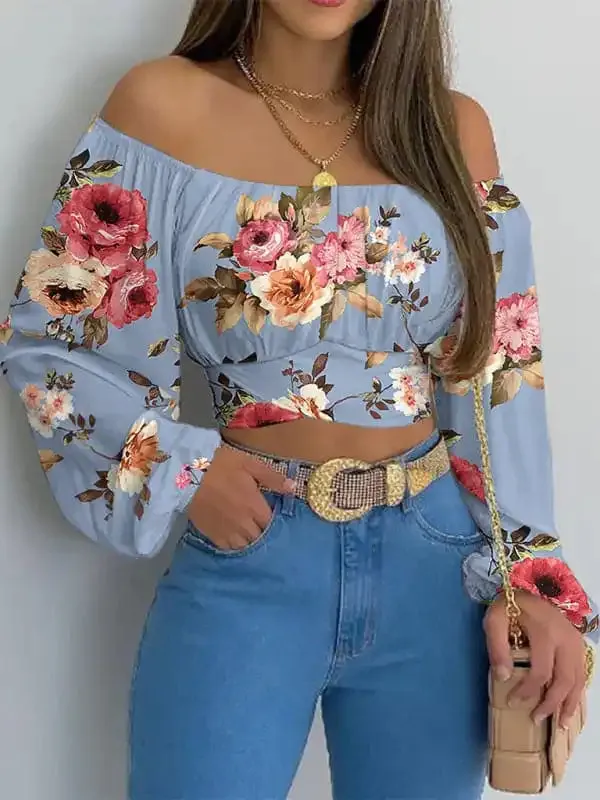 Women’s off-shoulder cross strap long sleeve top