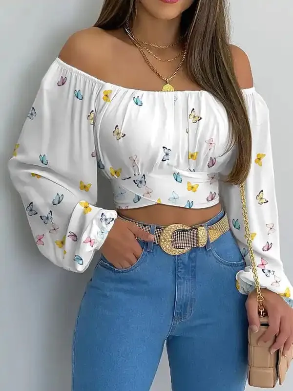 Women’s off-shoulder cross strap long sleeve top