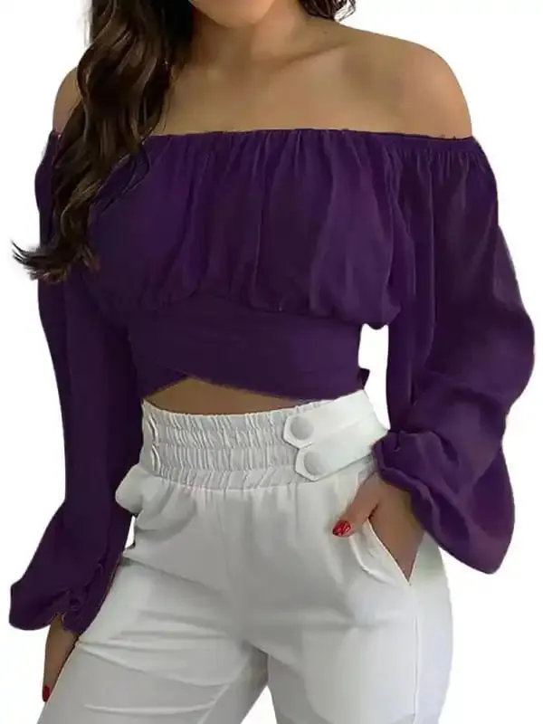 Women’s off-shoulder cross strap long sleeve top