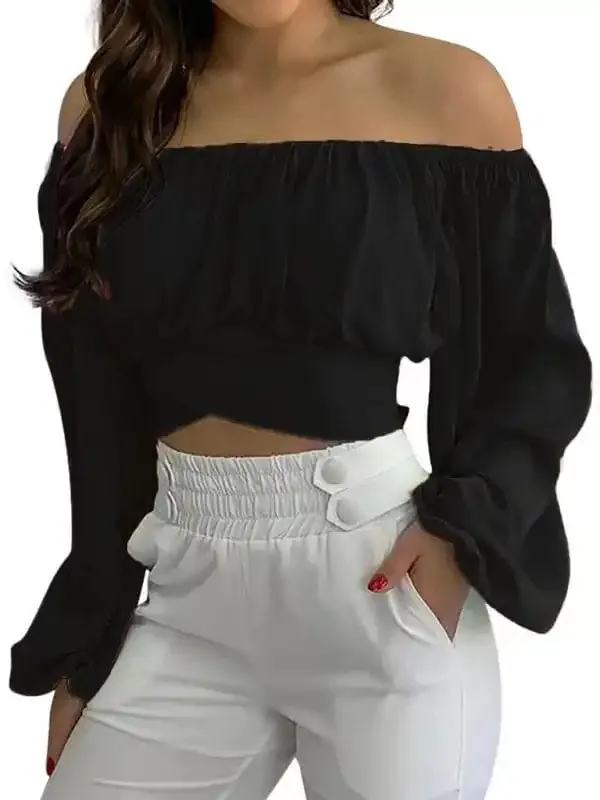 Women’s off-shoulder cross strap long sleeve top