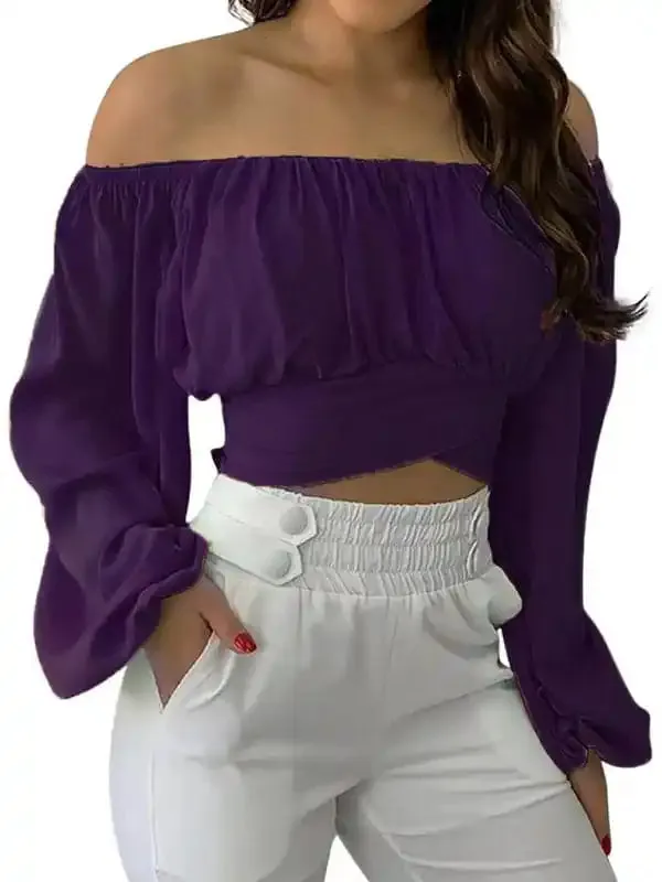 Women’s off-shoulder cross strap long sleeve top