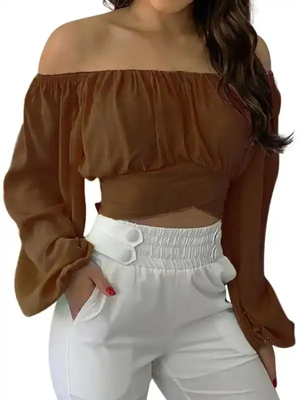 Women’s off-shoulder cross strap long sleeve top