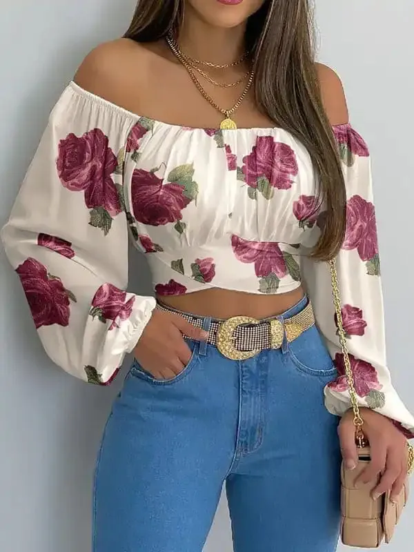 Women’s off-shoulder cross strap long sleeve top